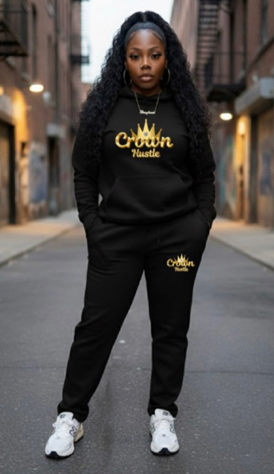 Fly With The Eagles- HOODIE worn by model in urban setting, showcasing Crown Hustle Fleece Pullover Streetwear.