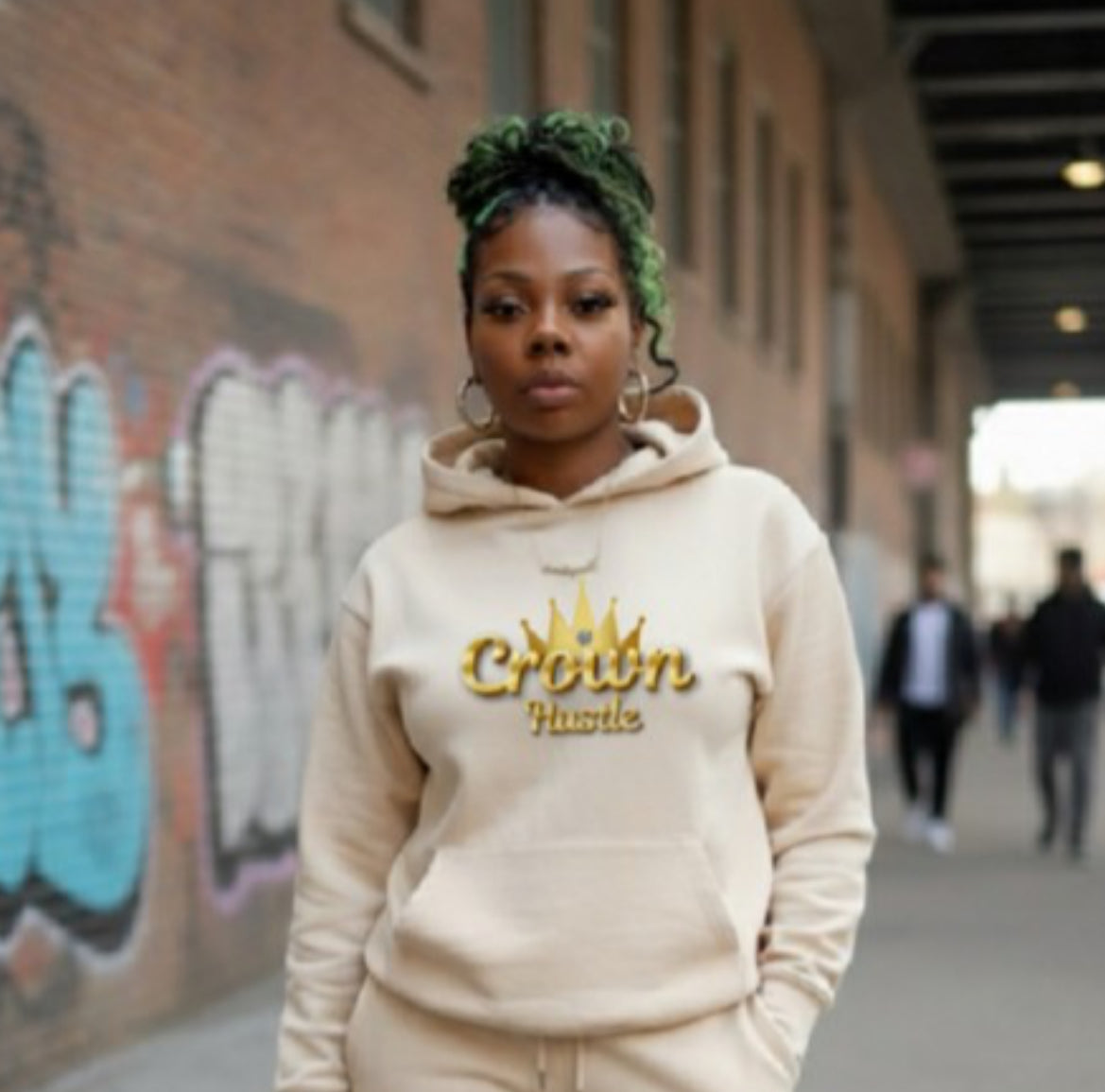 Super Gremlin- HOODIE worn by a model showcasing Crown Hustle Fleece Pullover in a streetwear setting.