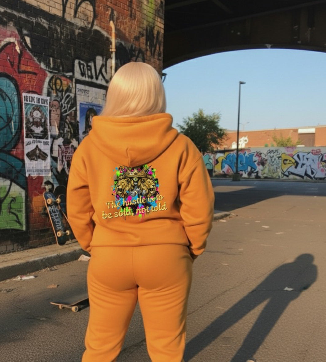 The Hustle Should Be Sold- HOODIE showcased in urban streetwear setting, perfect for the grind.