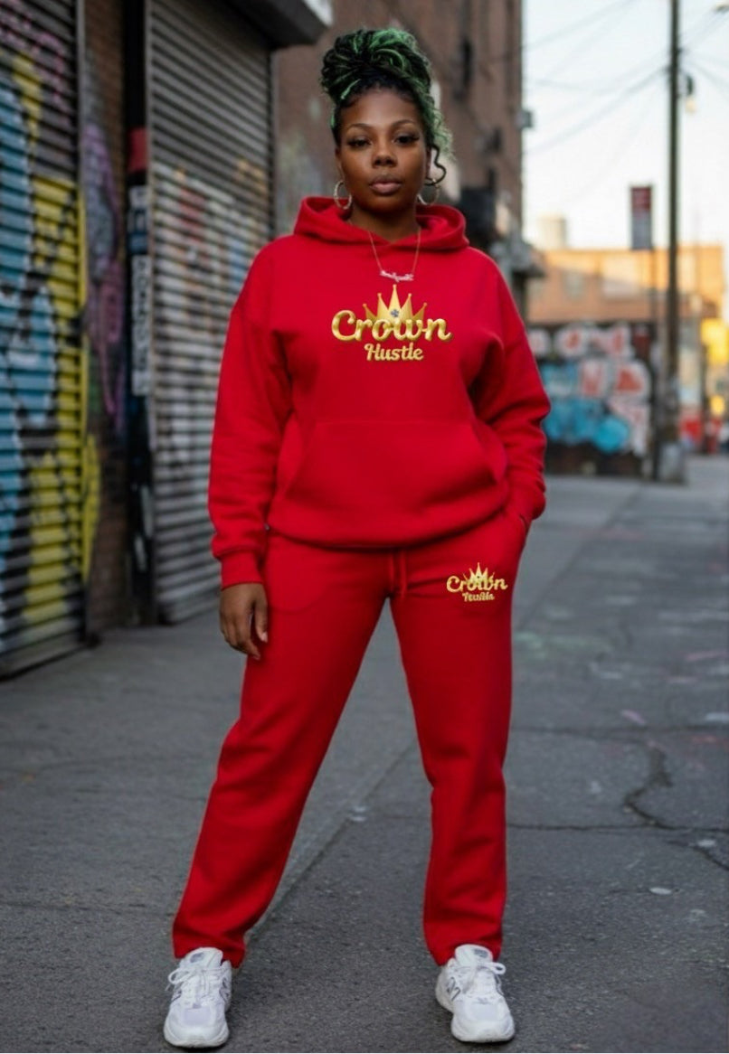 Gain Control- HOODIE in bold red Crown Hustle fleece pullover, perfect streetwear for ambition and comfort.
